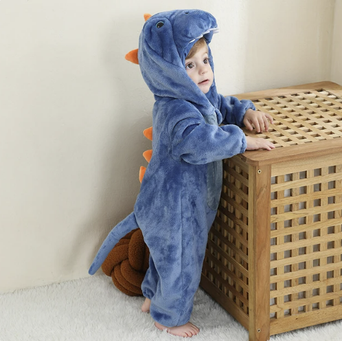 Baby Fleece Animal Romper with Hood and Snap Buttons