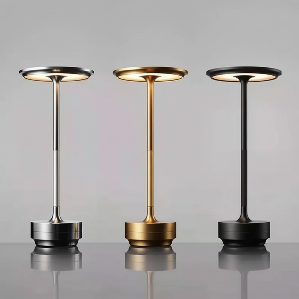 Dimmable Wireless Metallic Table Lamp - Rechargeable & Waterproof