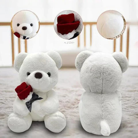 Teddy Bear with Artificial Rose - Romantic Gift for Valentine's Day