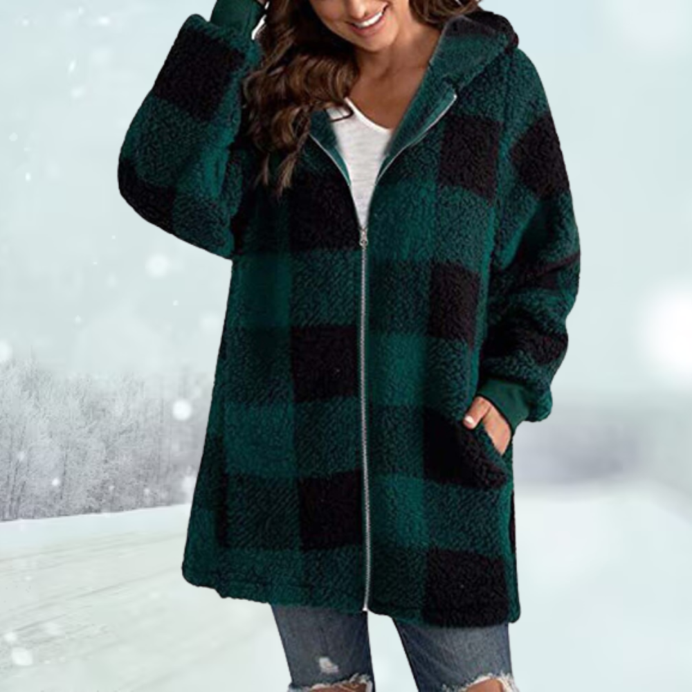 Checked Winter Jacket with Hood for Women