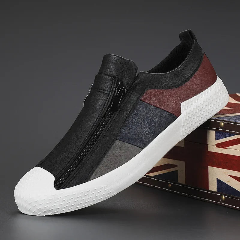 Men's Zip-Up Casual Sneakers with Cushioned Sole