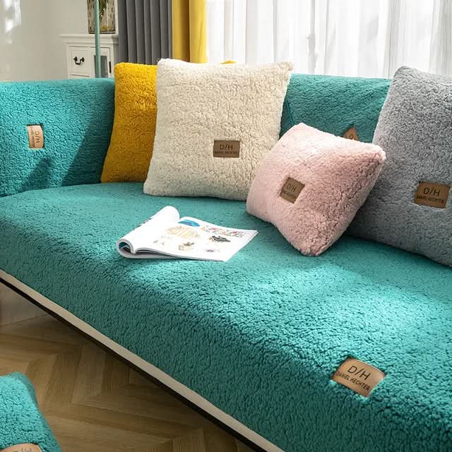 Sherpa Fleece Sofa Cover with Non-Slip Backing