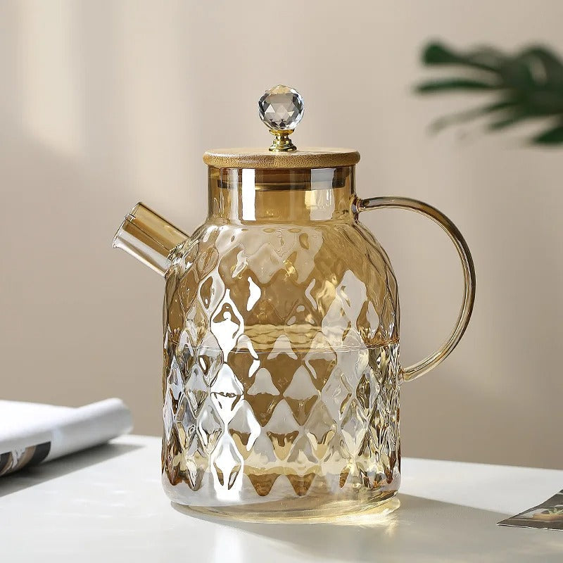 Glass Teapot with Bamboo Lid and Wooden Handle