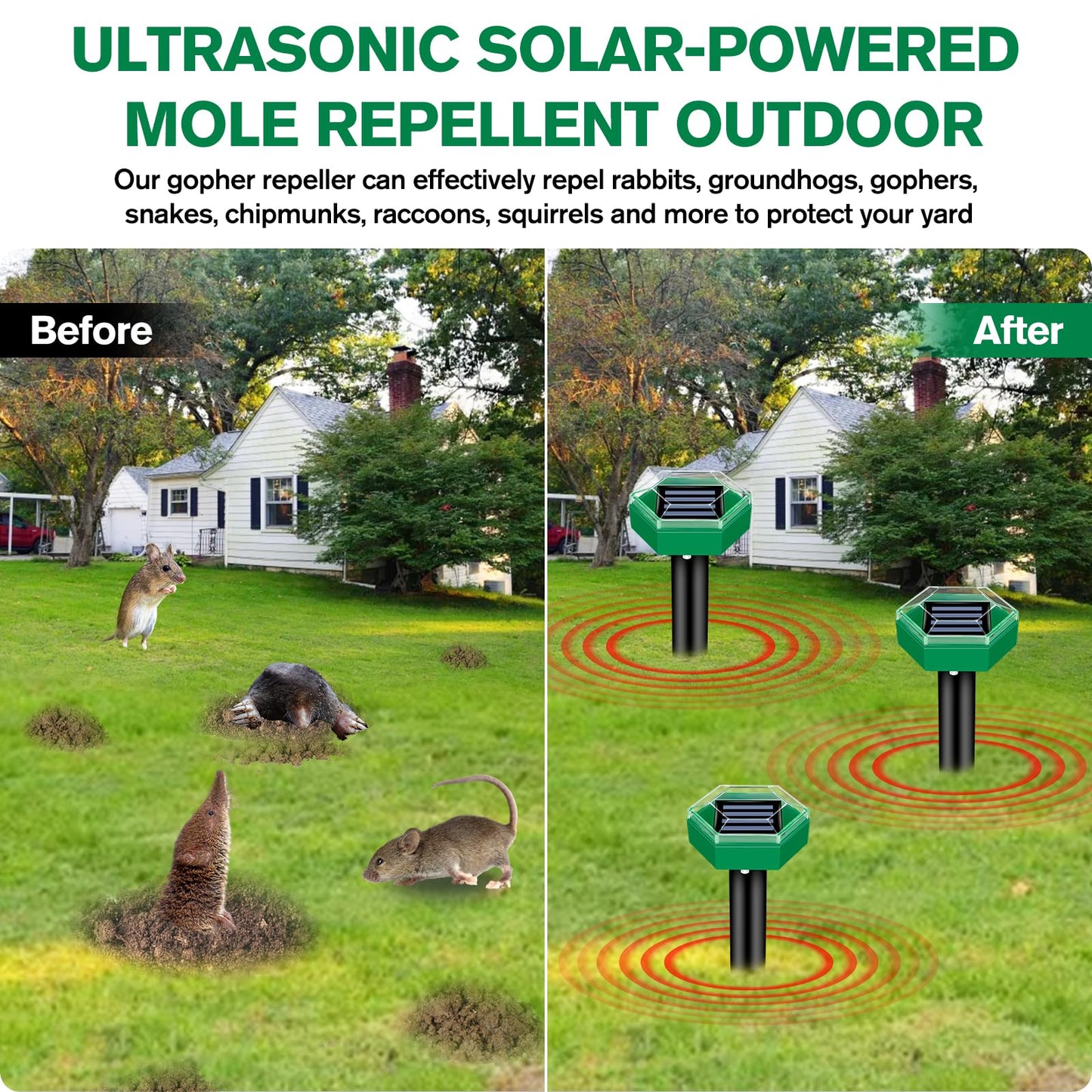 Solar-Powered Ultrasonic Mole Repellent for 465 m² Garden Coverage