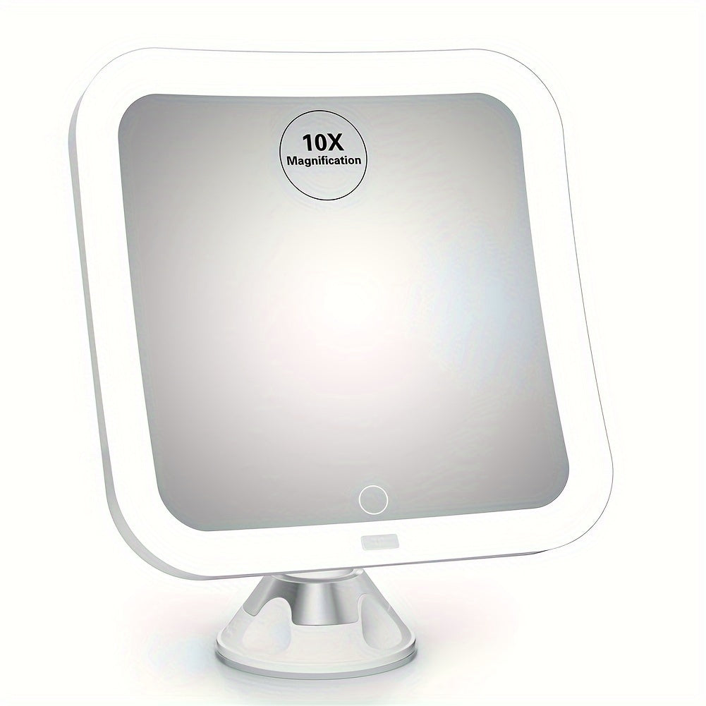 Compact LED Makeup Mirror with 10X Magnification and Adjustable Lighting