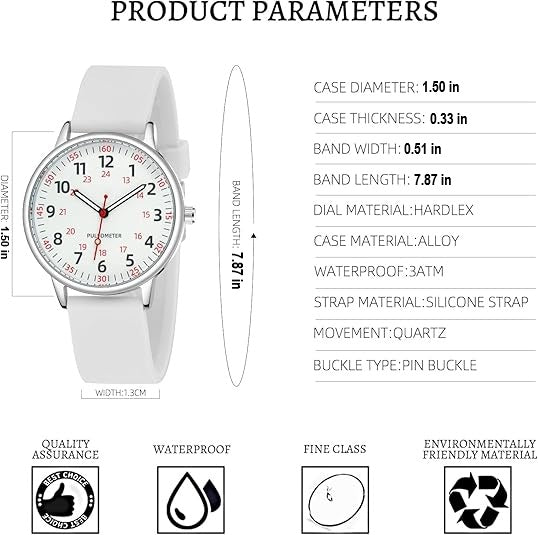 Waterproof Analogue Nurse Watch with Silicone Band