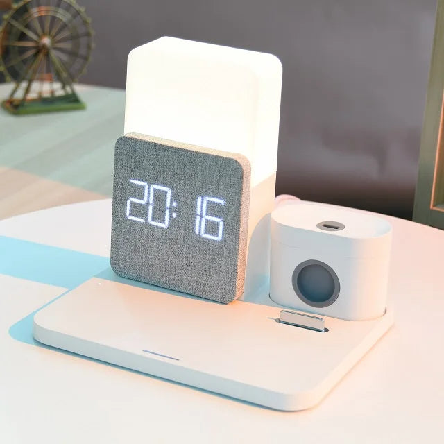 Multifunctional Wireless Charging Station with LED Lamp and Alarm Clock