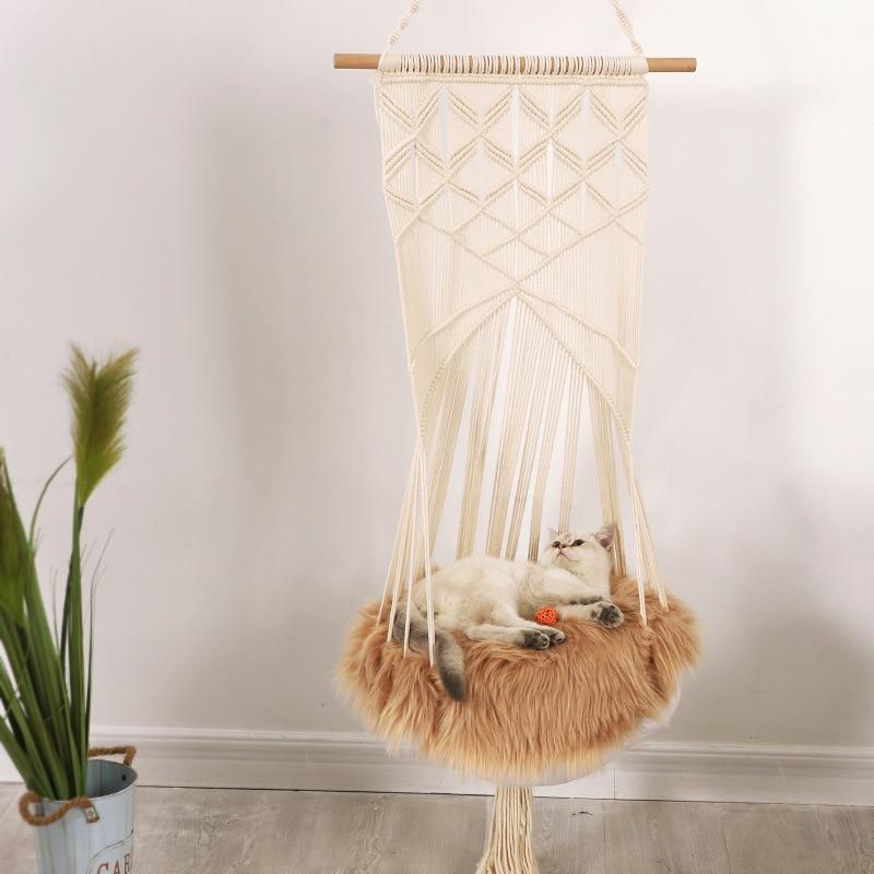 Handcrafted Macrame Cat Bed in White Cotton Rope