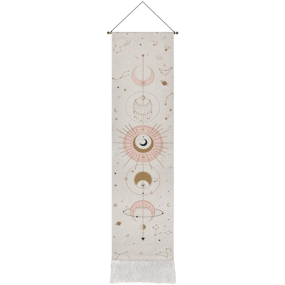 Moon Phases Tapestry Wall Hanging with Fringes
