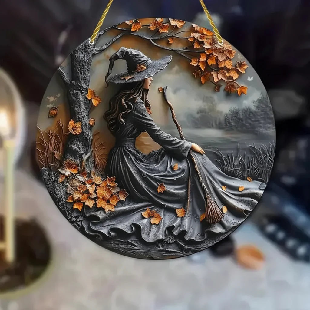 Autumn Witch Wall Hanging Art 12 Inch