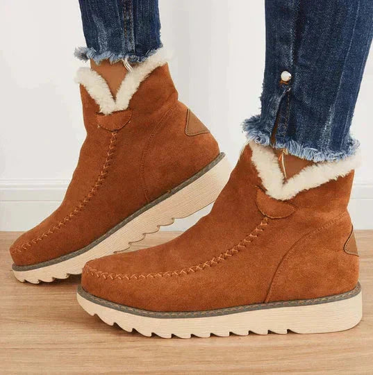 Fleece-Lined Slip-On Platform Ankle Boots for Women