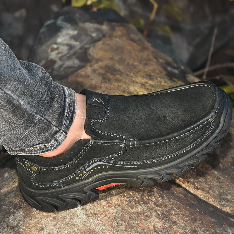 Orthopedic Black Leather Ankle Boots with Arch Support and Slip-Resistant Sole