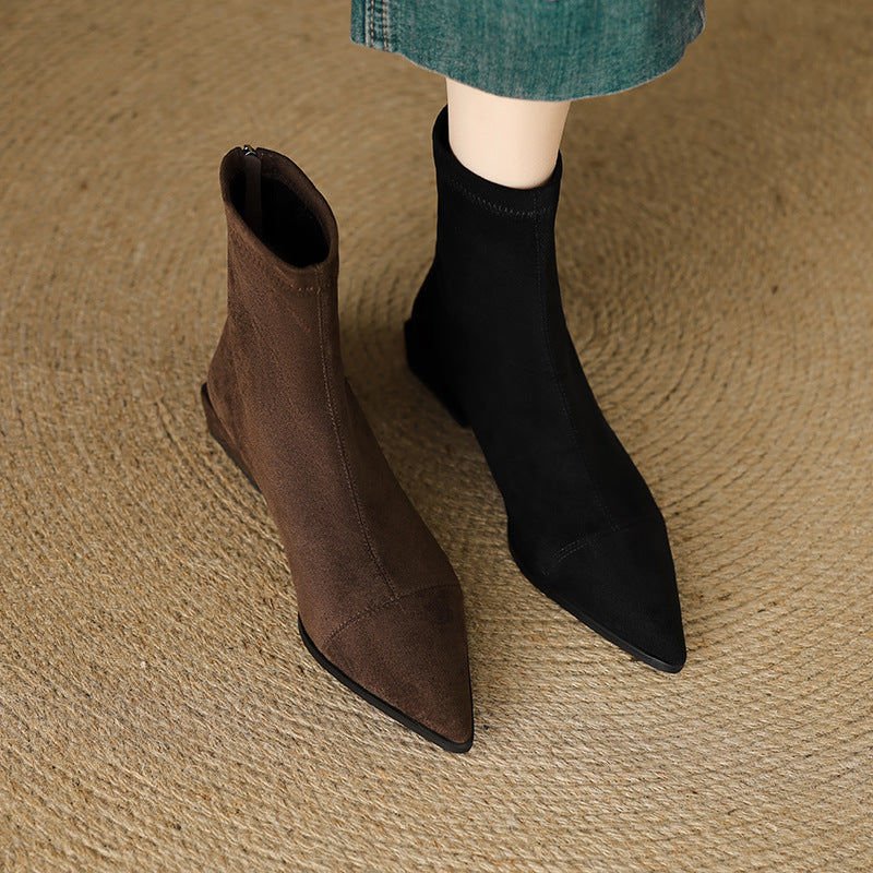 Pointed Toe Block Heel Sock Ankle Boots for Women