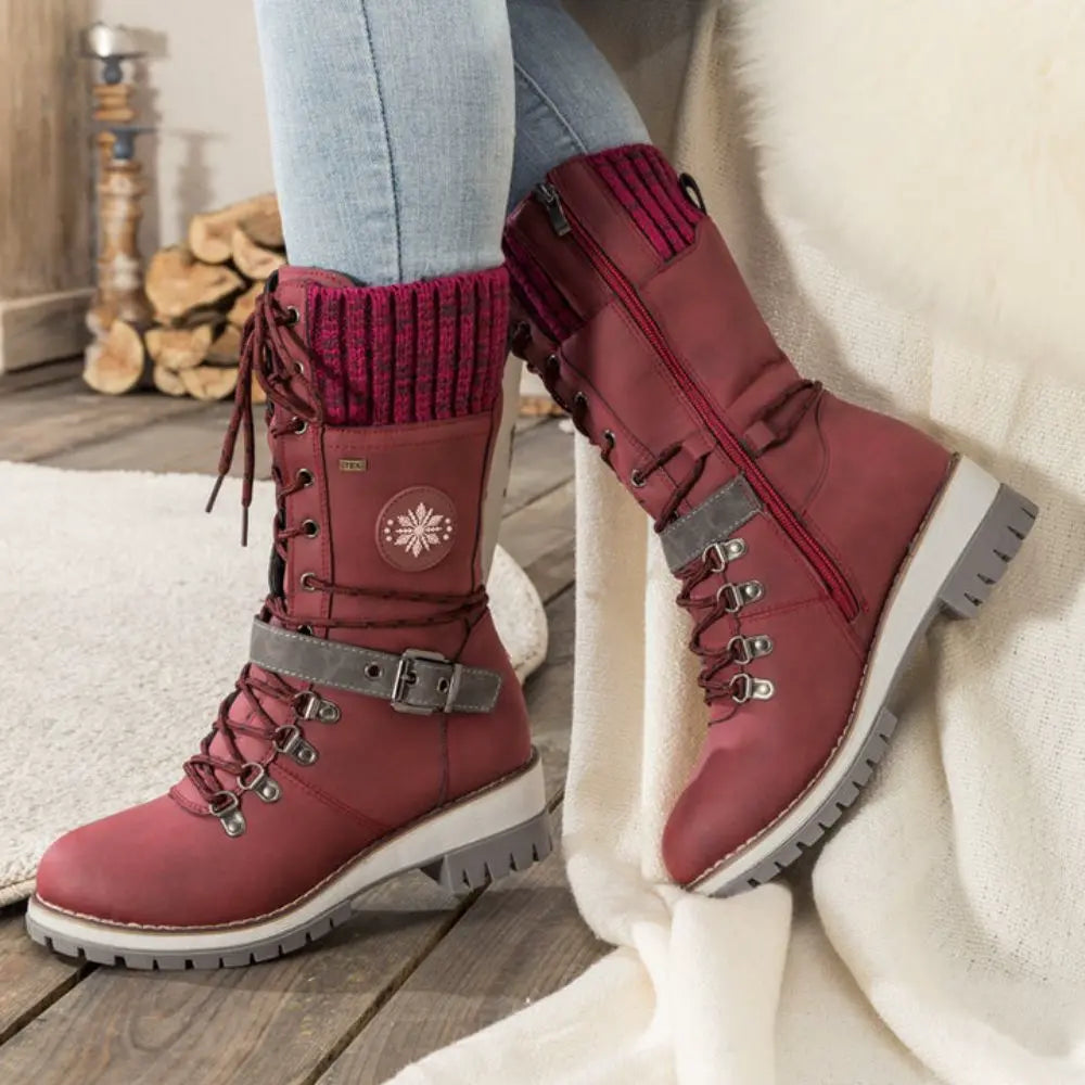 Women's Insulated Waterproof Snow Boots with Knit Cuff and Non-Slip Sole