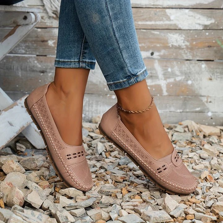 Women's Breathable Perforated Slip On Loafers with Flat Sole Support