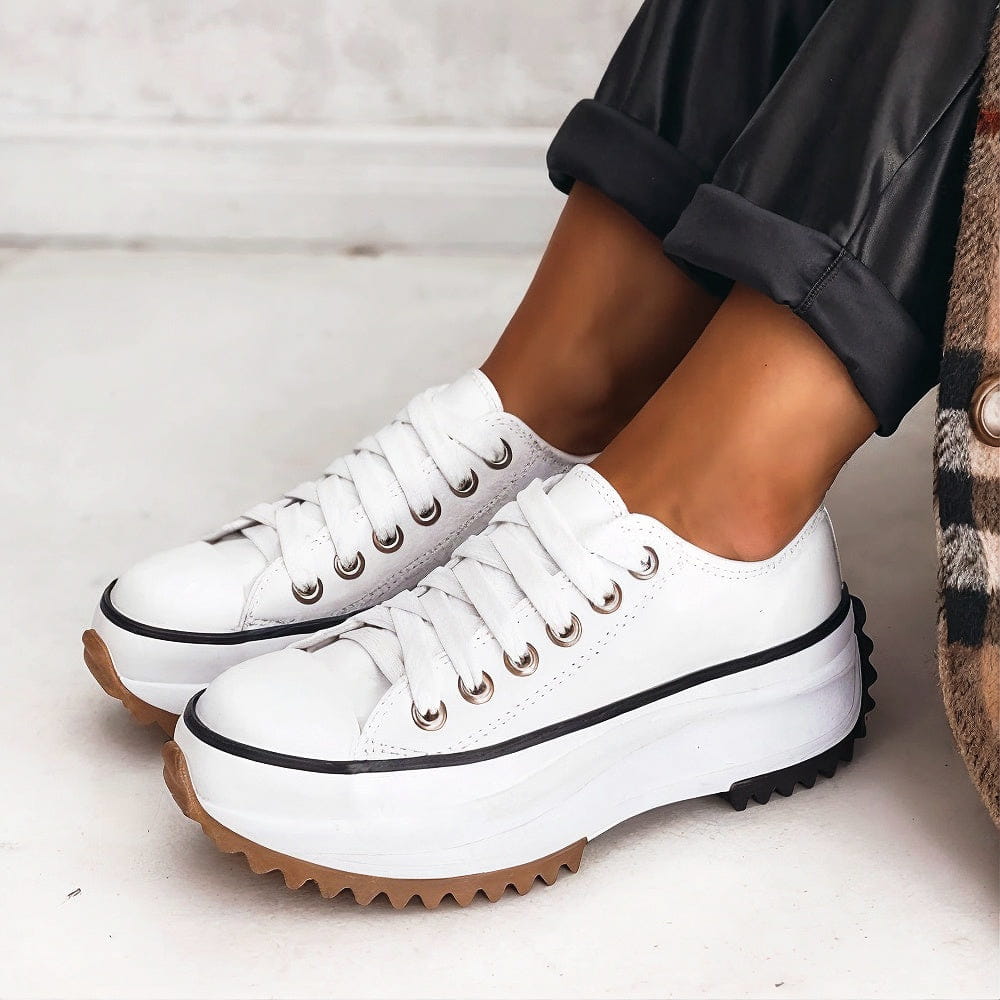Women's Chunky Platform Sneakers with Adjustable Lace-Up and Ridged Grip