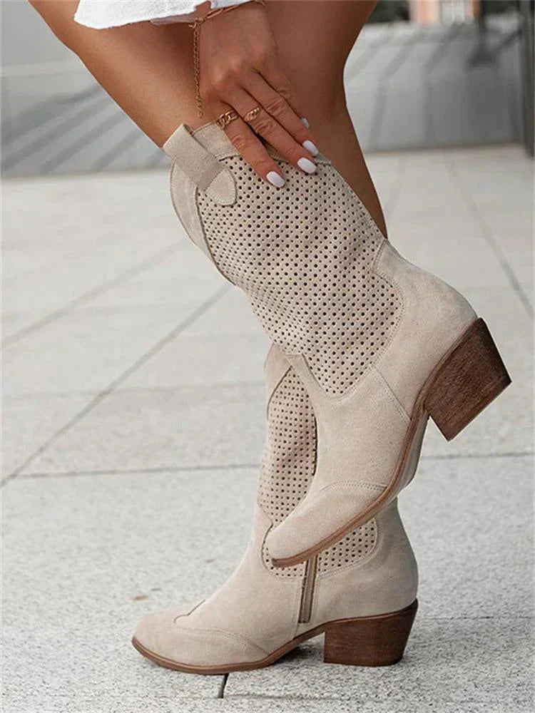 Women's Pointed Toe Western Ankle Boots with Block Heel