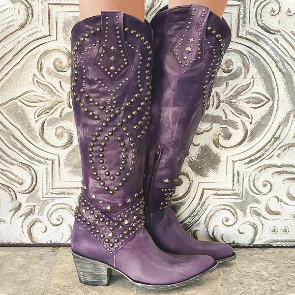 Knee-High Women's Western Boots with Studded Detail