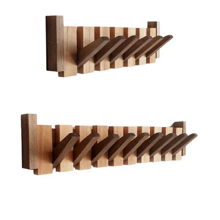 Piano-Inspired Wooden Coat Rack with Hooks