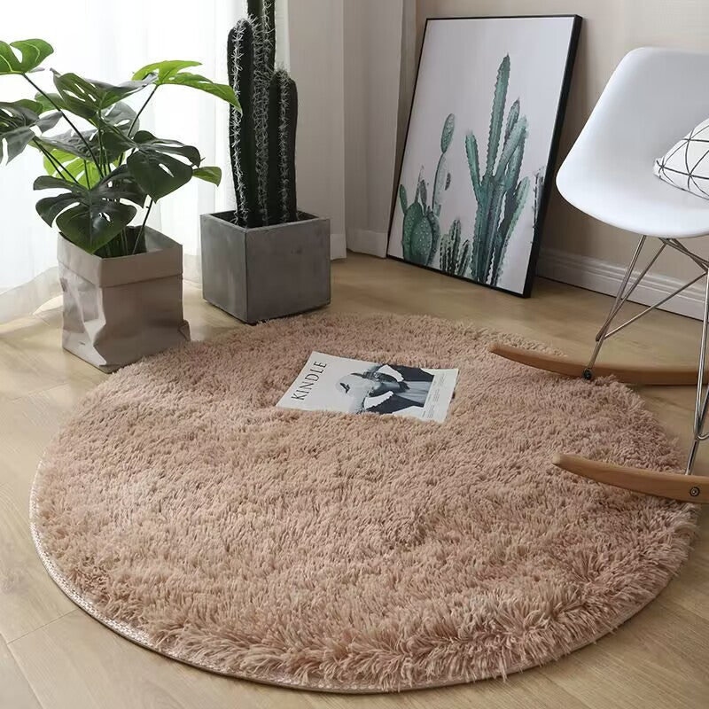 Plush White Round Area Rug with Non-Slip Backing