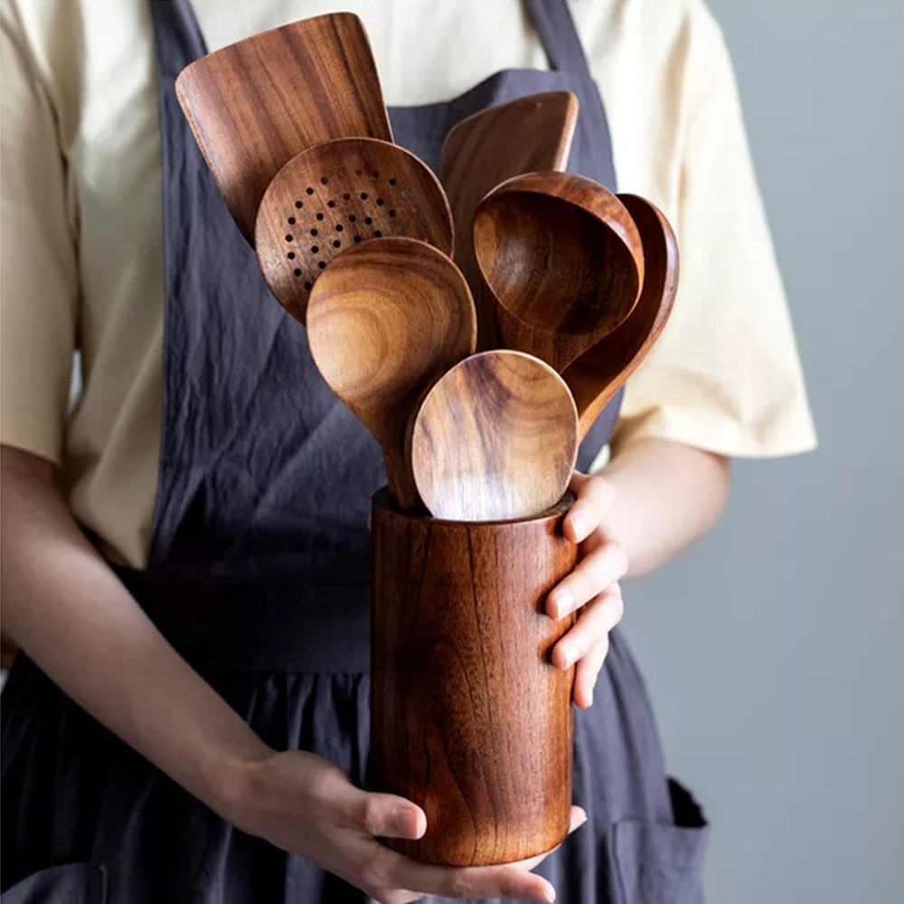 Teak Wood Kitchen Utensil Set - Eco-Friendly and Elegant