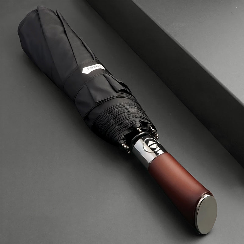 Auto-Open Umbrella with Wooden Handle in Classic Colors