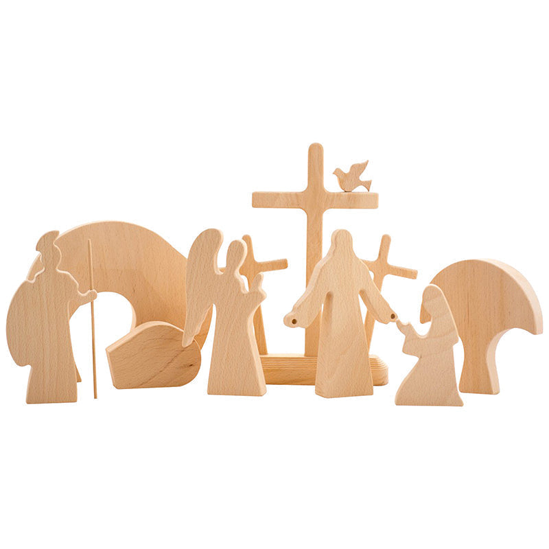 Easter Scene Wooden Christian Decor with Removable Cross and Angel