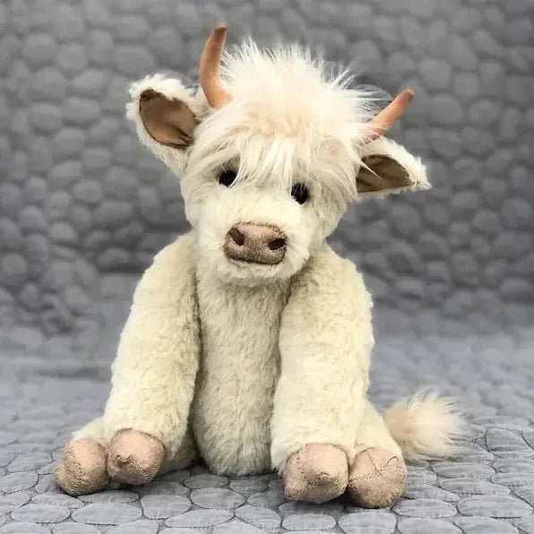 White Highland Cow Plush Toy with Floral Headband