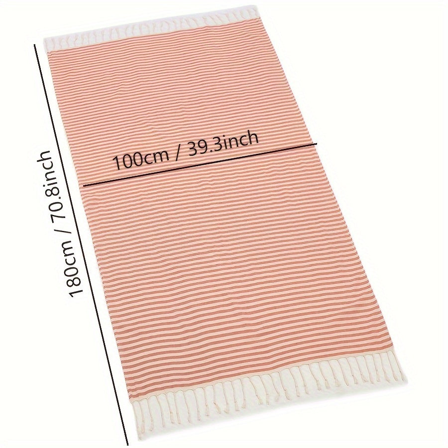 Extra Large Boho Striped Beach Towel with Fringes