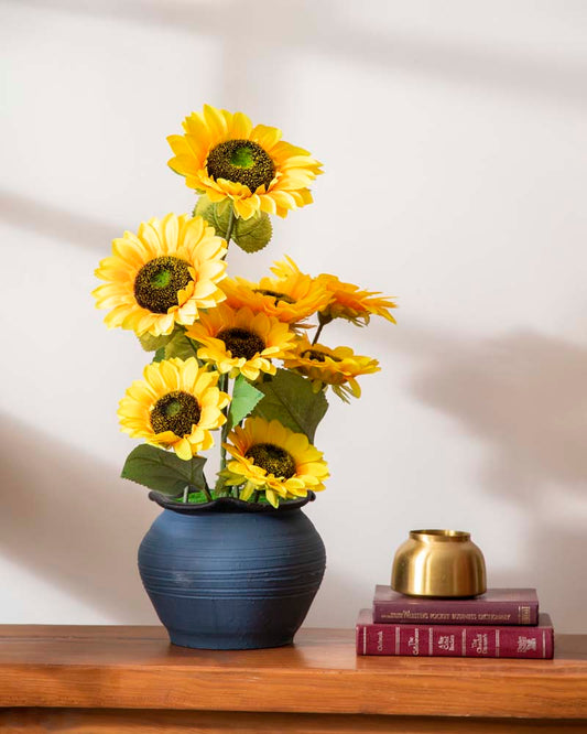 Sunflower Artificial Flower Arrangement in Cement Pot
