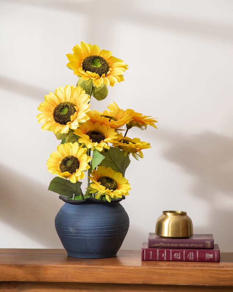 Sunflower Artificial Flower Arrangement in Cement Pot