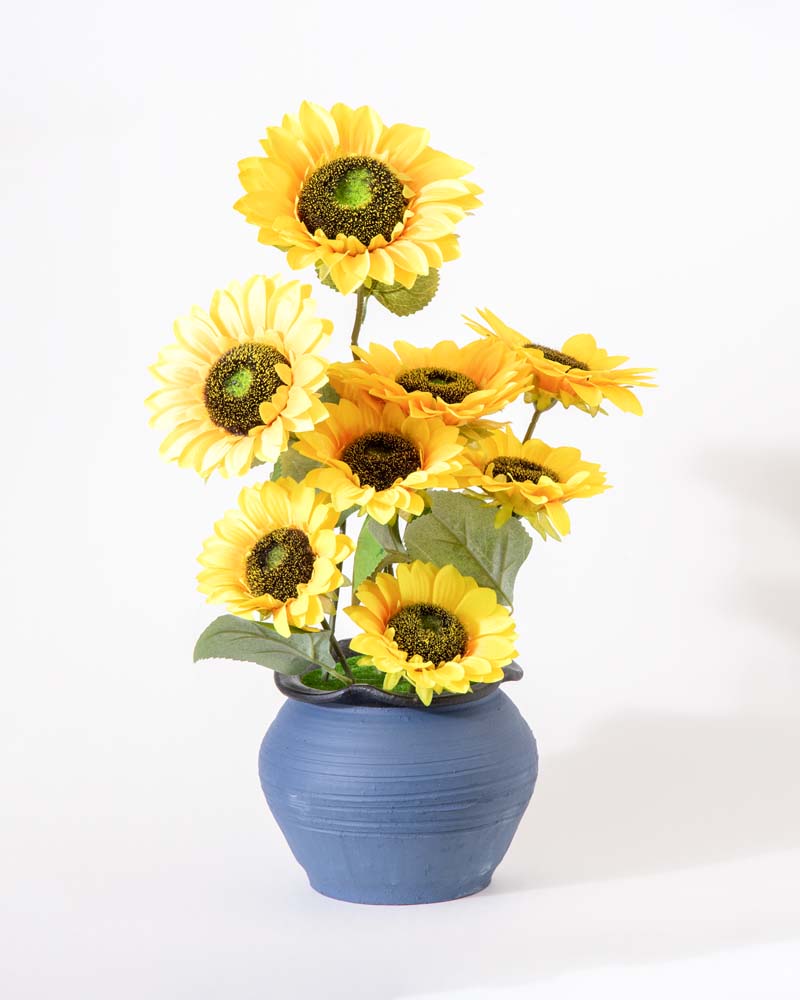 Sunflower Artificial Flower Arrangement in Cement Pot