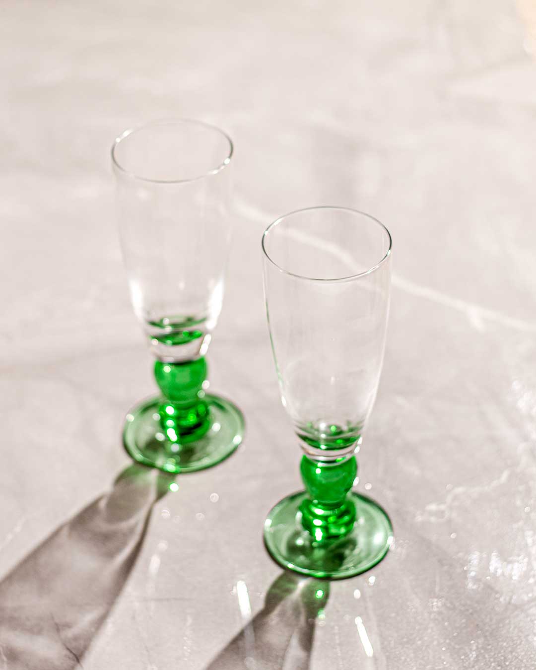 Swirl Green Glass Champagne Flutes - Set of 6