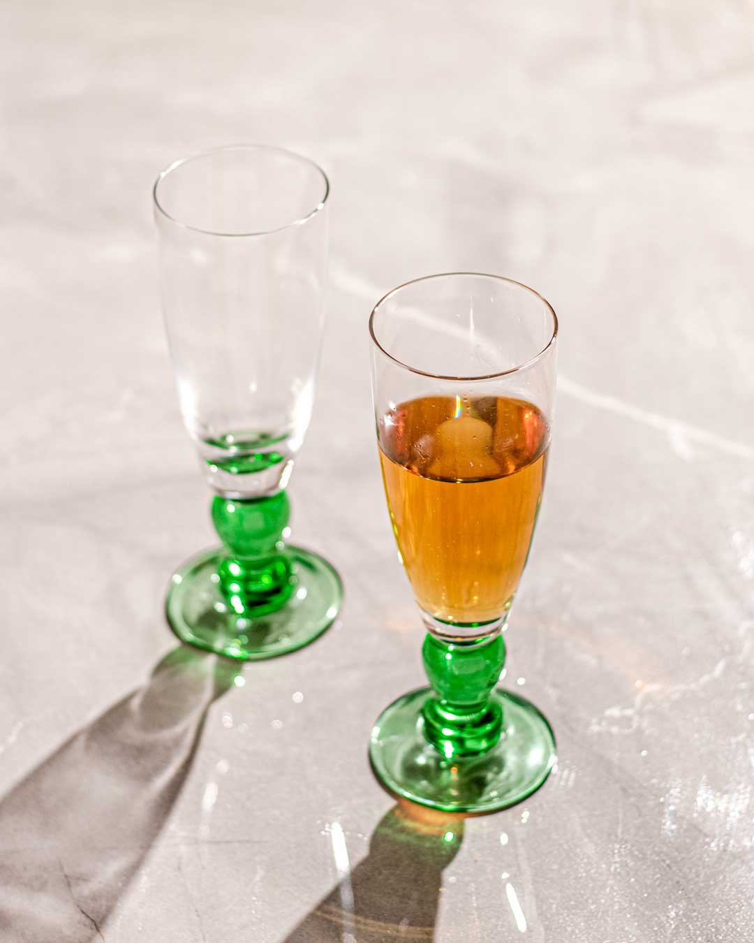 Swirl Green Glass Champagne Flutes - Set of 6