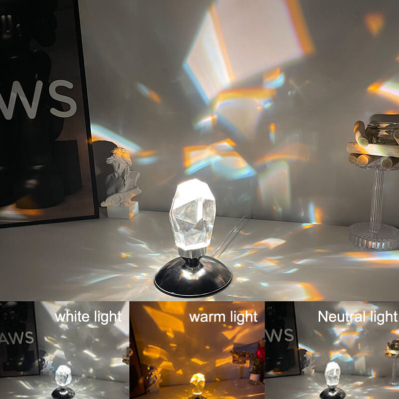 Diamond Crystal LED Table Lamp with Remote - 3 or 16 Color Options, Wireless Rechargeable Night Light