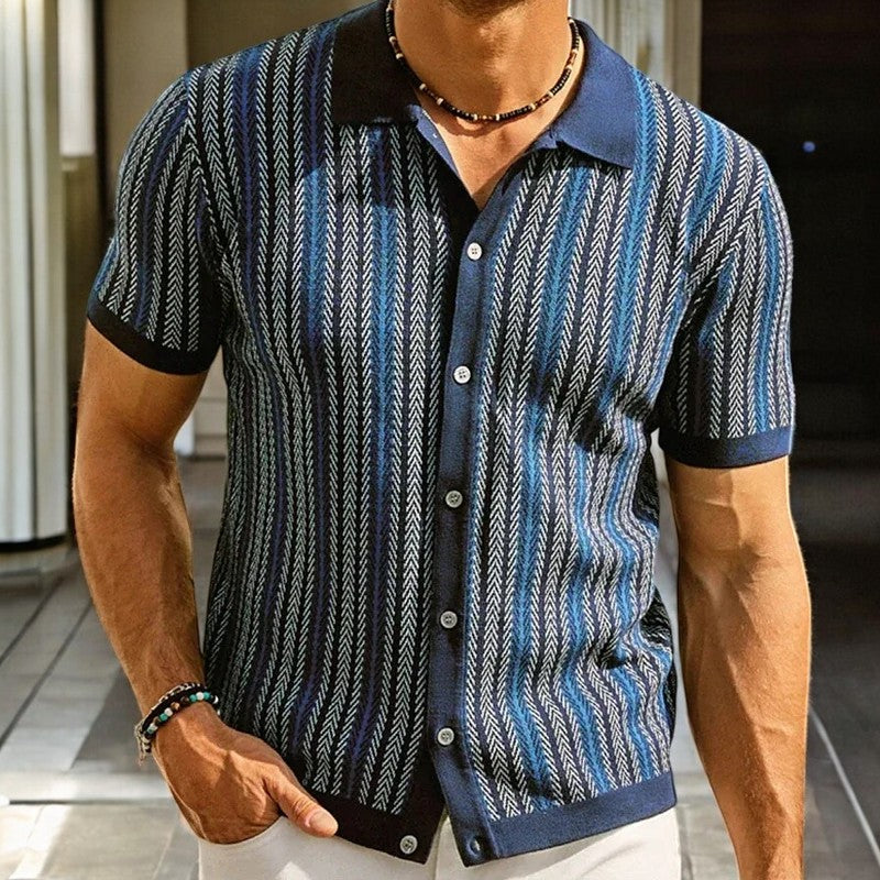 Men's Short Sleeve Houndstooth Shirt in Cotton Blend