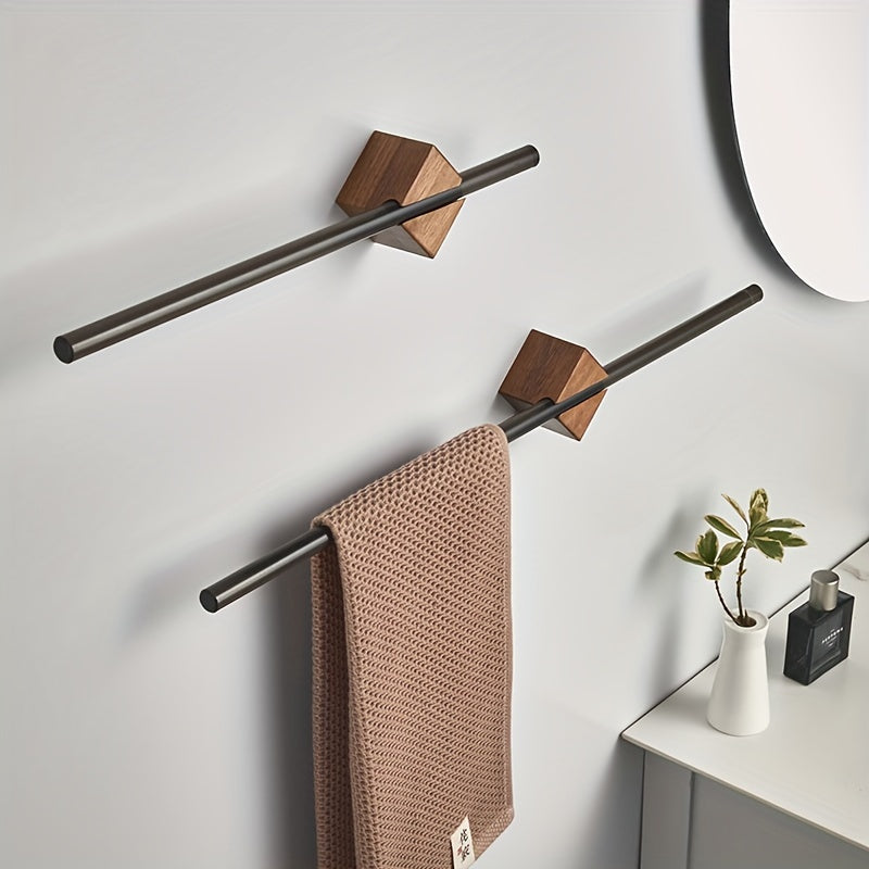 Black Acrylic Wall-Mounted Towel Bar with Wooden Base