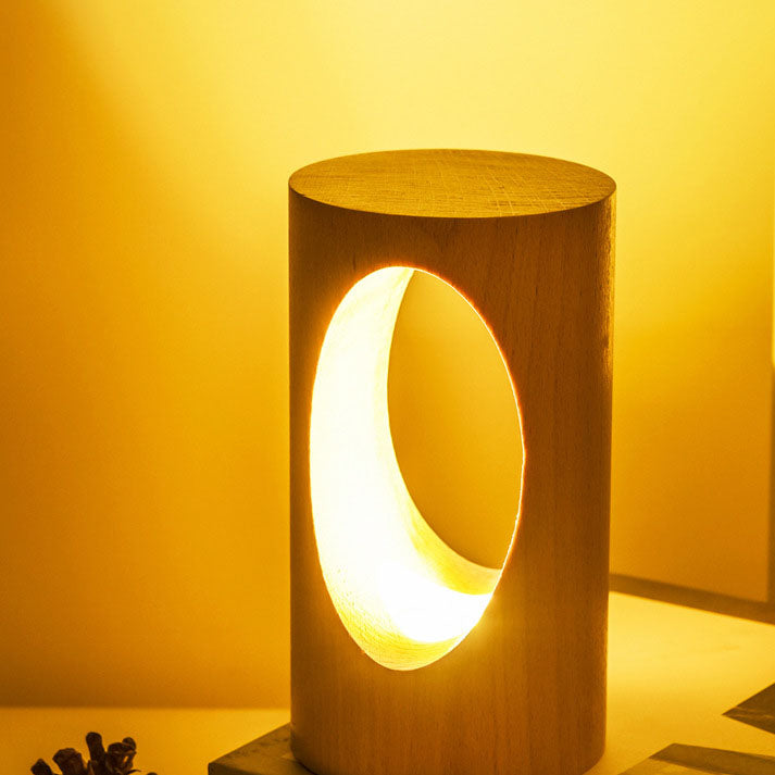 Wooden Rectangular LED Table Lamp with USB Power