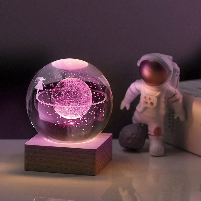 3D Galaxy Crystal Ball Night Light with LED Base