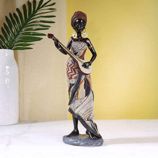 Hand-Painted African Female Musician Sculpture