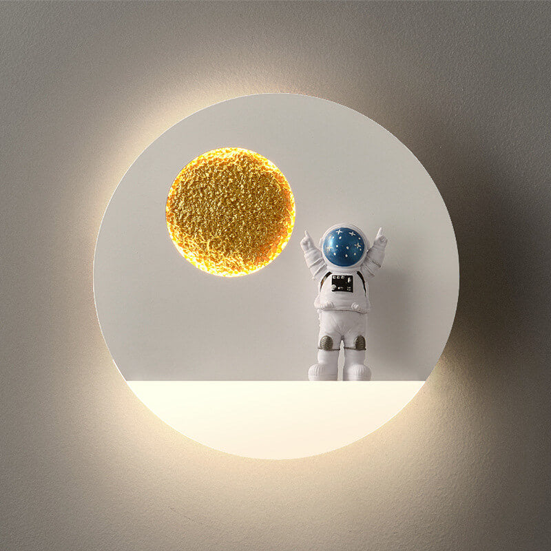 Contemporary Round Astronaut LED Wall Light in Iron and Resin