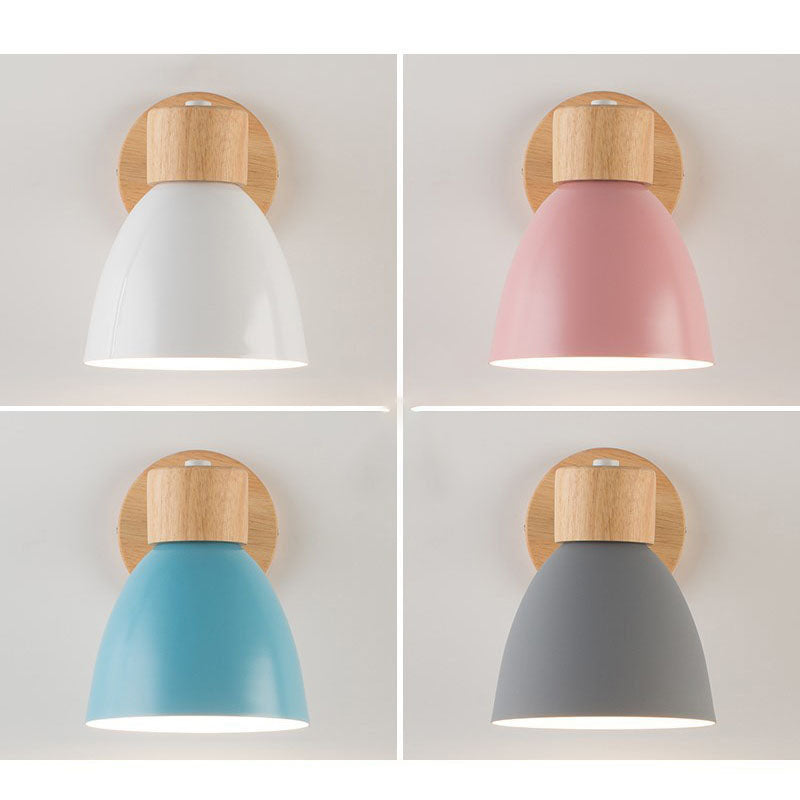 Modern Macaron Wall Light with Natural Wood Accent