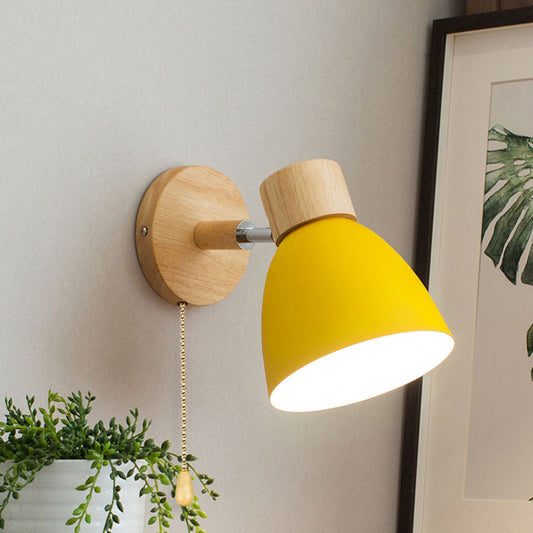 Modern Macaron Wall Light with Natural Wood Accent