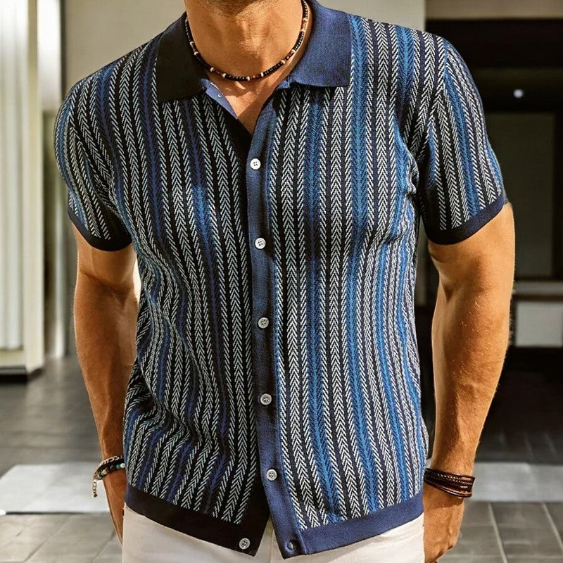 Men's Short Sleeve Houndstooth Shirt in Cotton Blend