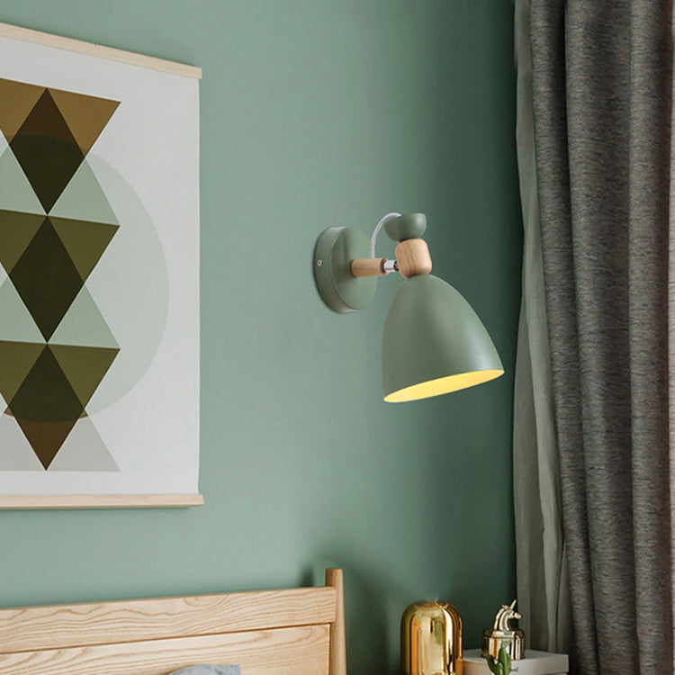 Modern Minimalist Round Aluminum Wall Lamp with Wood Shade