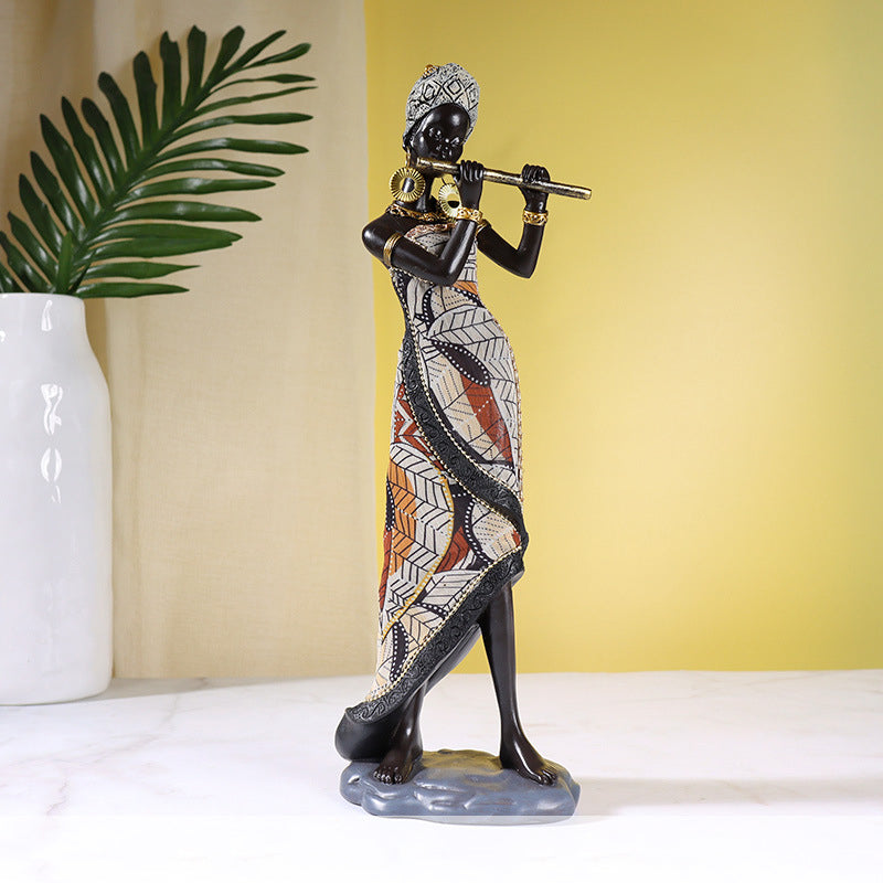 Hand-Painted African Female Musician Sculpture
