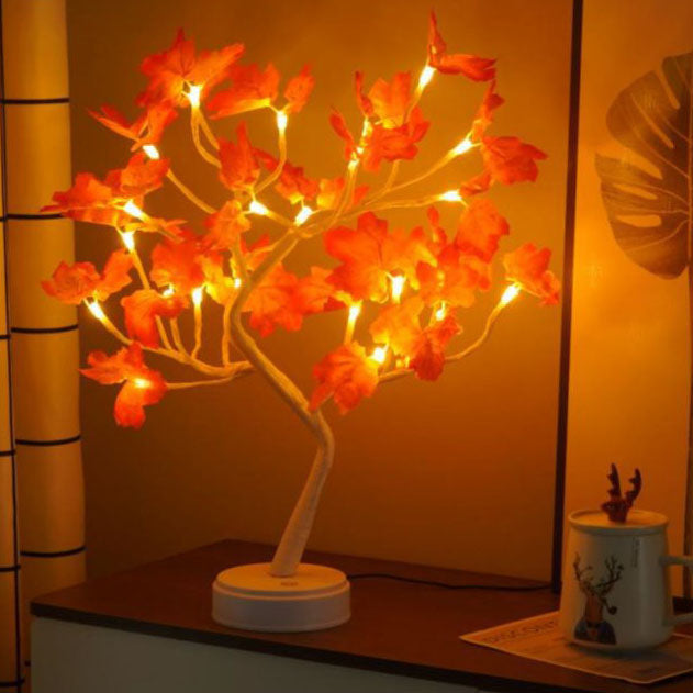 Contemporary Red LED Maple Leaf Table Lamp