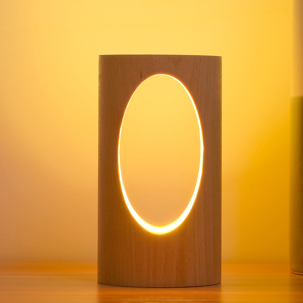 Wooden Rectangular LED Table Lamp with USB Power