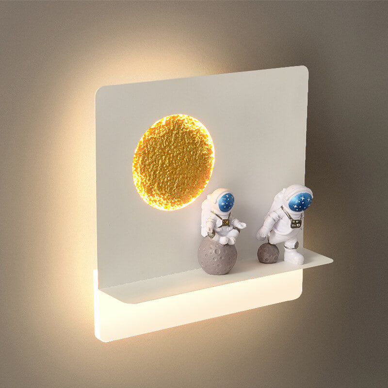 Contemporary Round Astronaut LED Wall Light in Iron and Resin