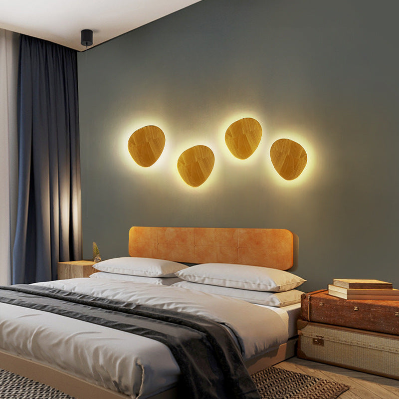 Modern Minimalist Round Oval Wood LED Wall Light Lamp